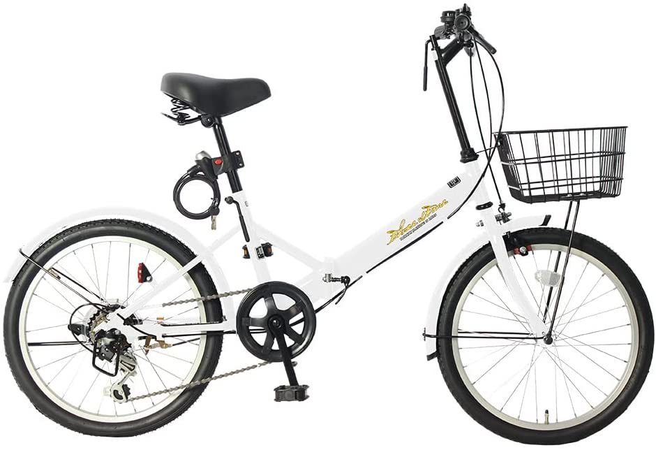 折りたたみ自転車 20インチ AJ-08N シマノ 6段変速 ホワイト 【本州