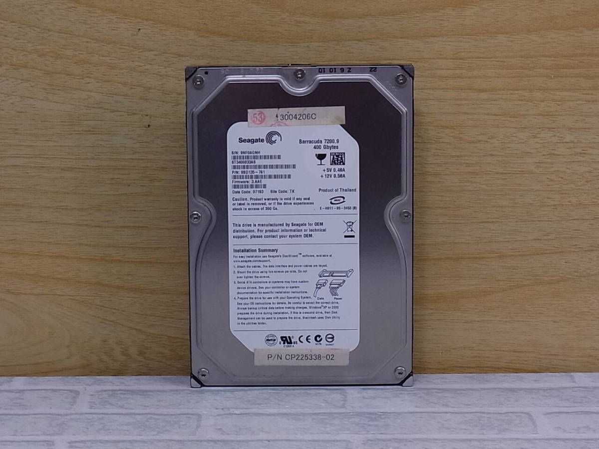 ◎K/095●シーゲイト Seagate☆3.5インチHDD(ハードディスク)☆400GB SATA2 7200prm☆ST3400833AS☆中古品_画像1