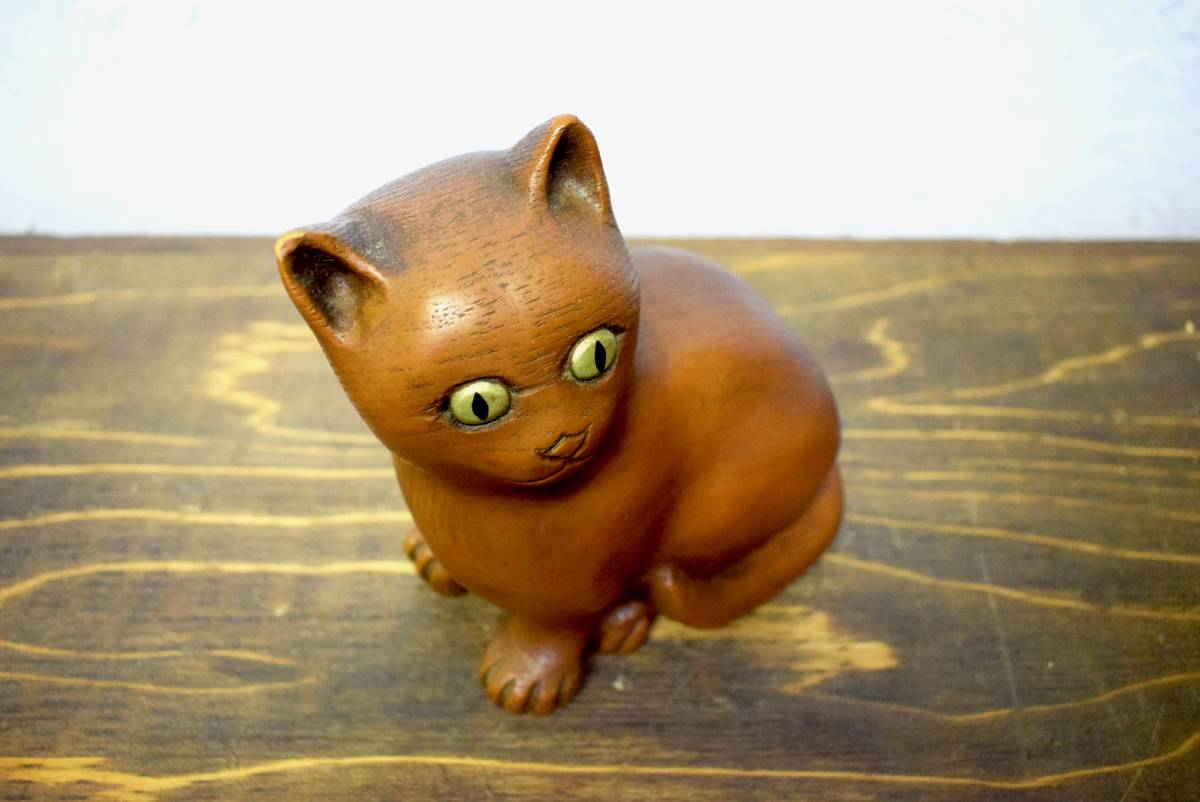 ビンテージ 猫オブジェ ネコ ねこ 置物 木彫り アンティーク雑貨 ヴィンテージ インテリア ディスプレイ_画像6