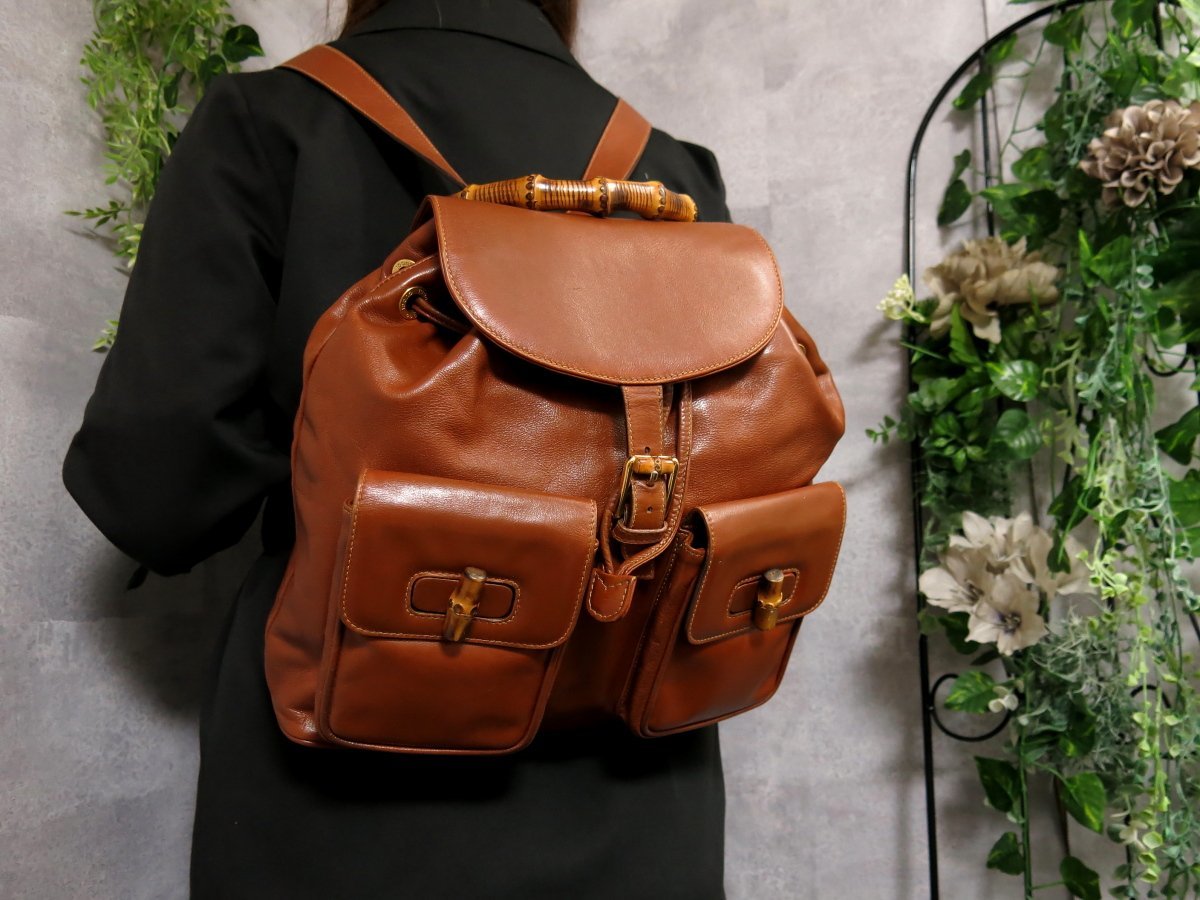 オープニング大セール】 GUCCI グッチ バンブー リュックサック ダブル