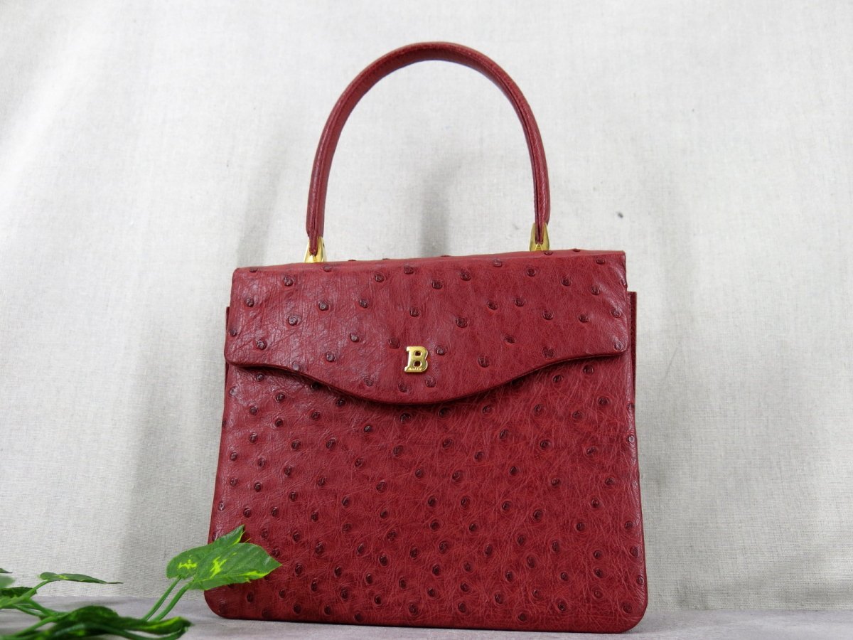BALLY バリー オーストリッチ 本 だちょう 革 ハンド バッグ 赤 レッド
