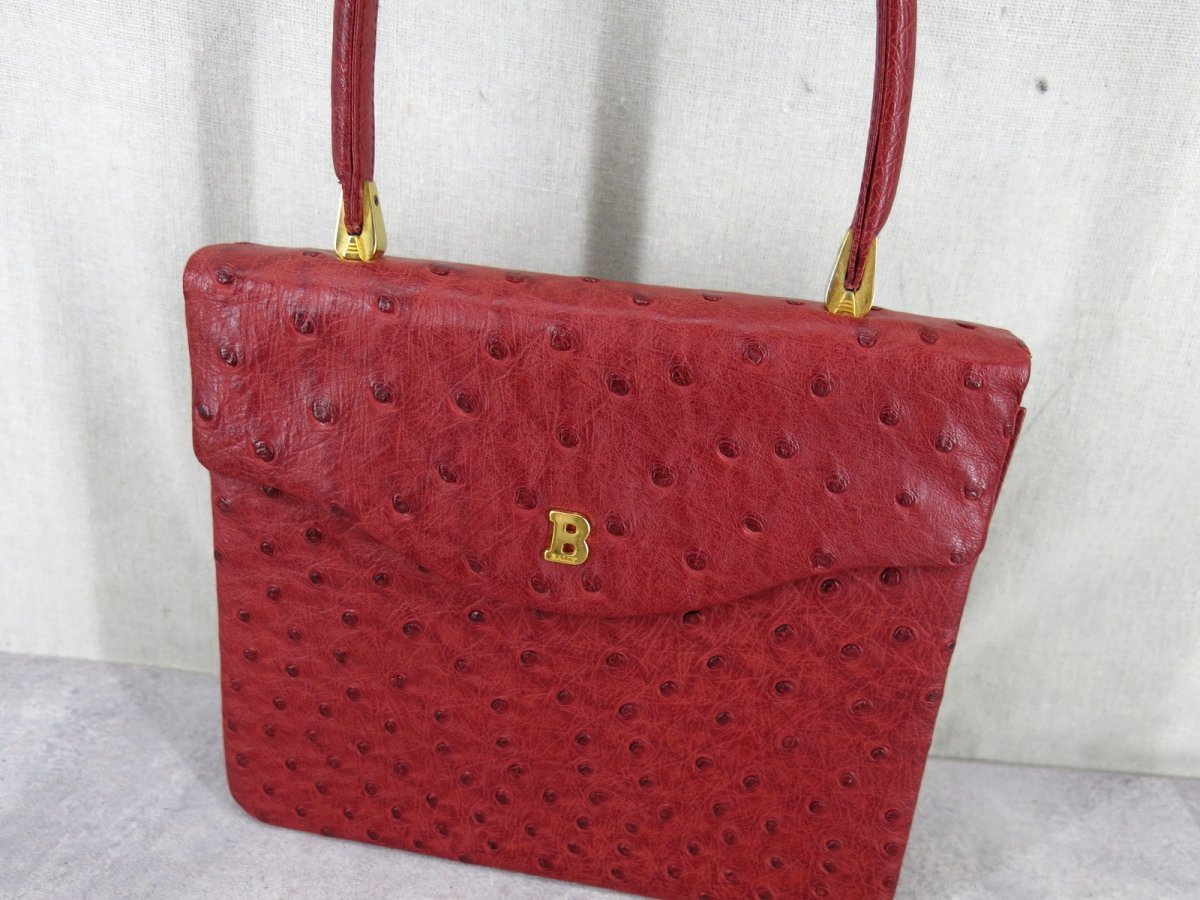 BALLY バリー オーストリッチ 本 だちょう 革 ハンド バッグ 赤 レッド