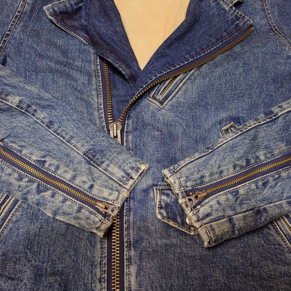 価値 SCHOTT デニム ライダースジャケット ショット 古着 ダメージ加工