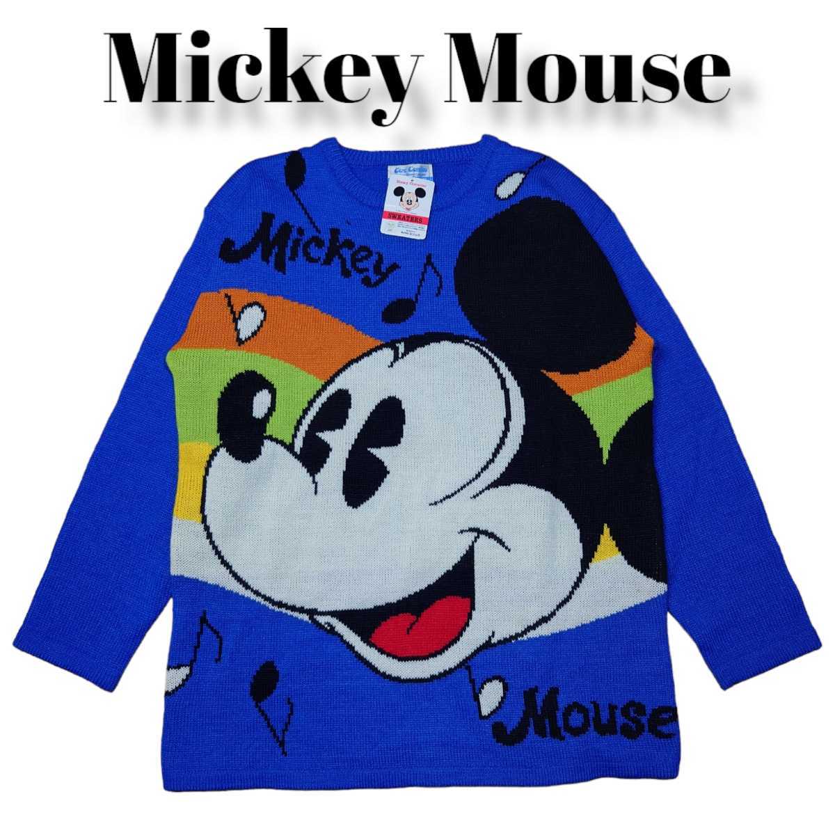 人気ブランドの 90s　オールドミッキー　タグ付き　ビッグプリント　ニットセーター　Disney　デッドストック Mサイズ