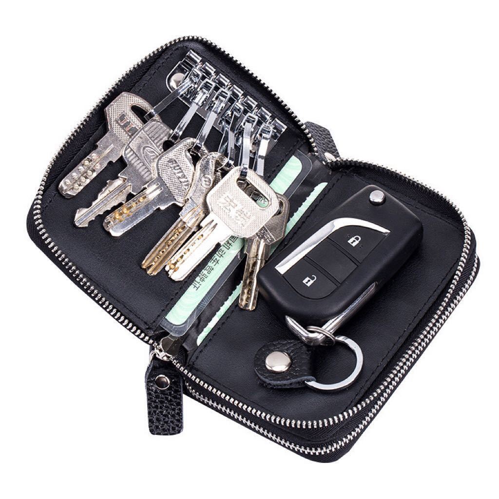 [ new goods unused ] Mini purse coin case change purse . credit card case card inserting high capacity key case multifunction cow leather black 
