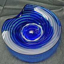【MURANO】ITALY★ムラノ ブルー ライン プレート 皿★ヴェネチアン グラス ムラーノ 島 ベネチアン ガラスの画像2