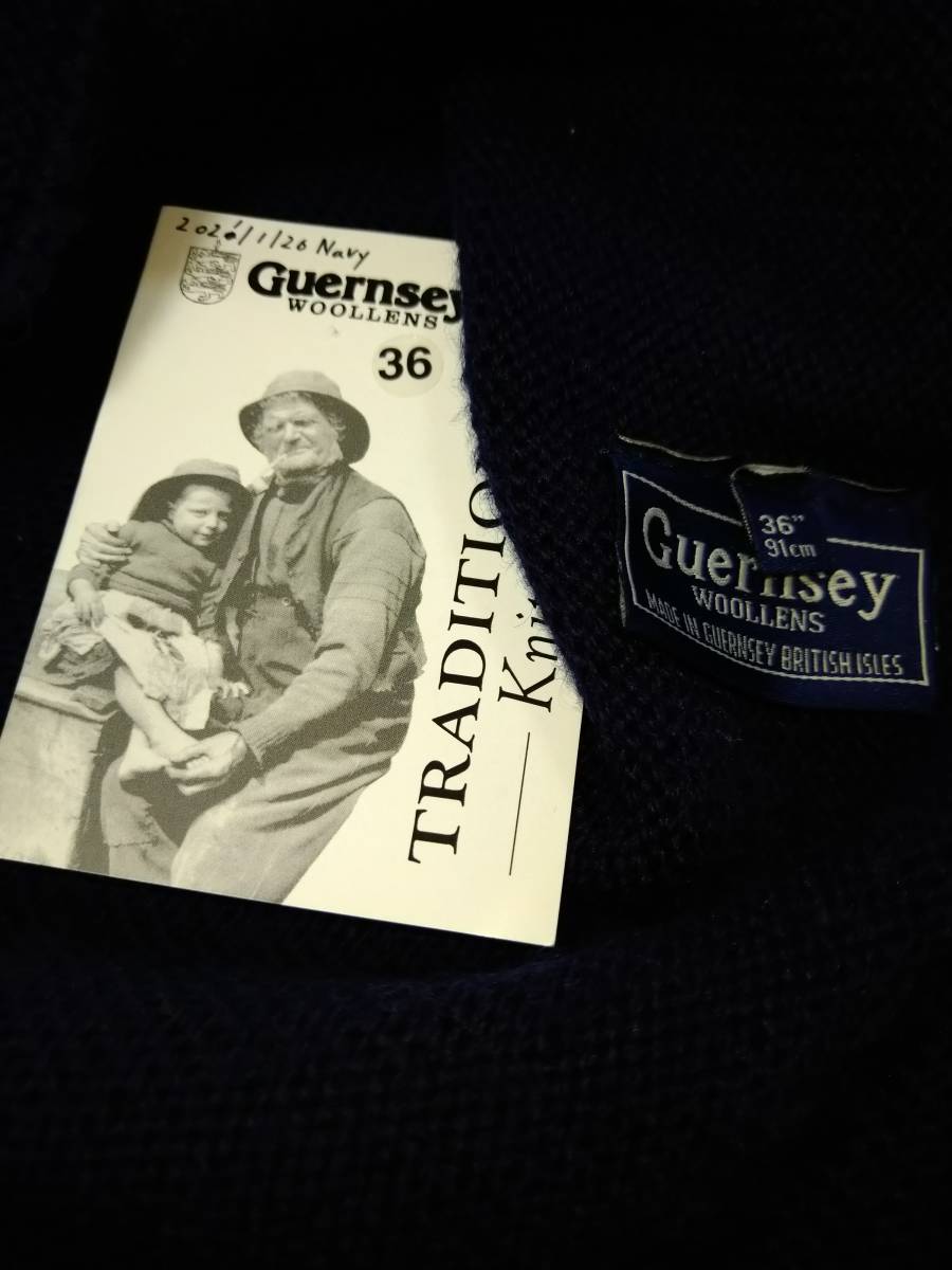 極美品 イギリス製 ガンジーウーレンズ ガンジーセーター Guernsey Woollens TRADITIONAL GUERNSEY JUMPER ウールニット 36 Navy _画像2