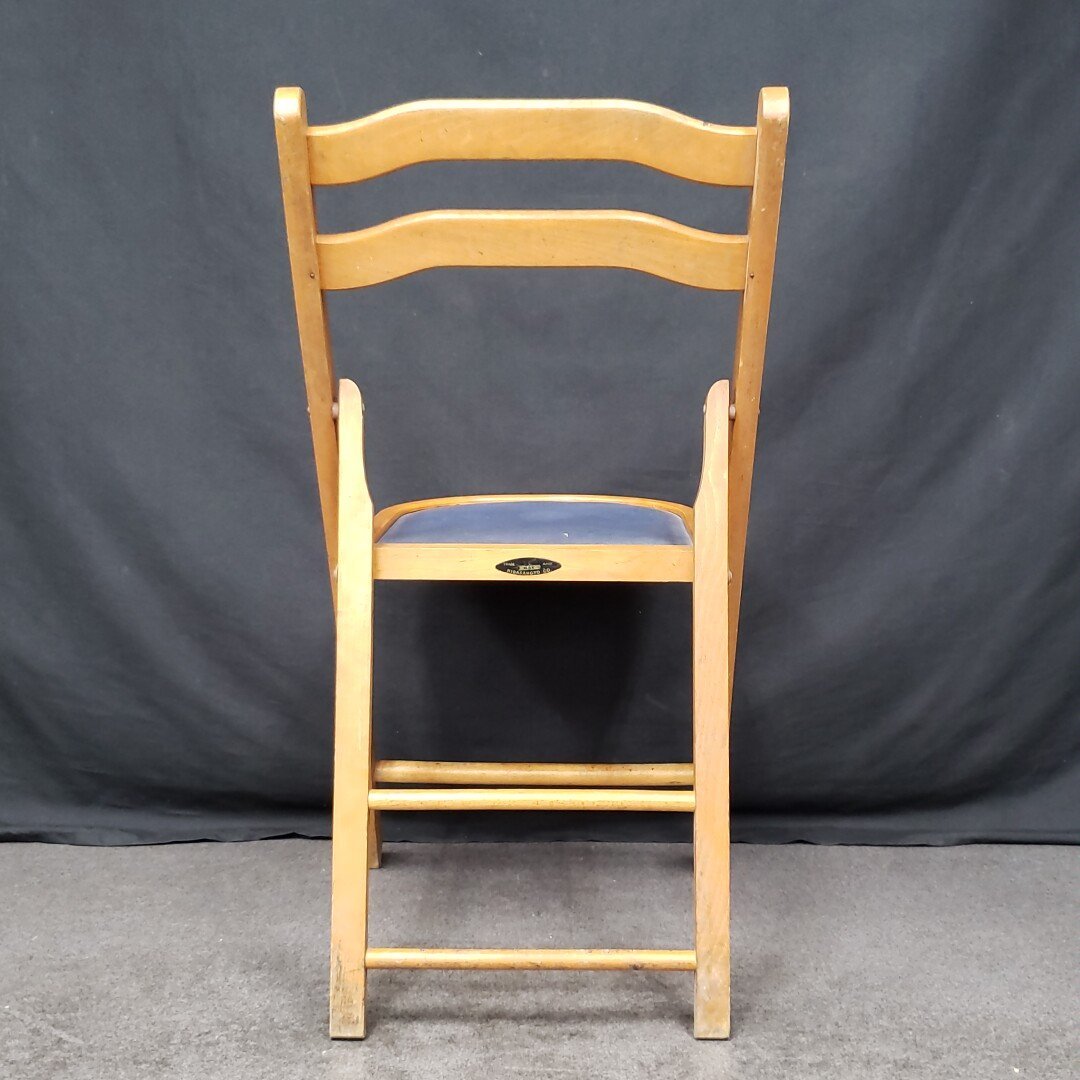 折りたたみ椅子　飛騨産業　チェア　イス　ダイニングチェア　ナチュラル　木製　折りたたみ　青　ヴィンテージ　無垢材の椅子【160e878】_画像3