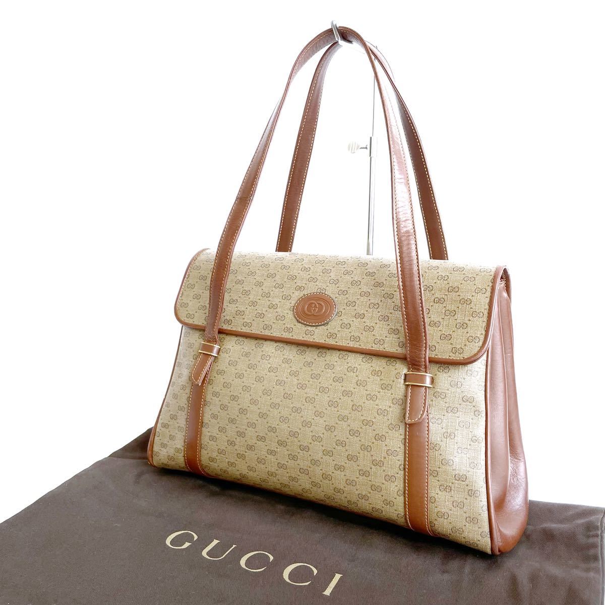 極美品 GUCCI オールドグッチ マイクロＧＧ レザー トートバッグ