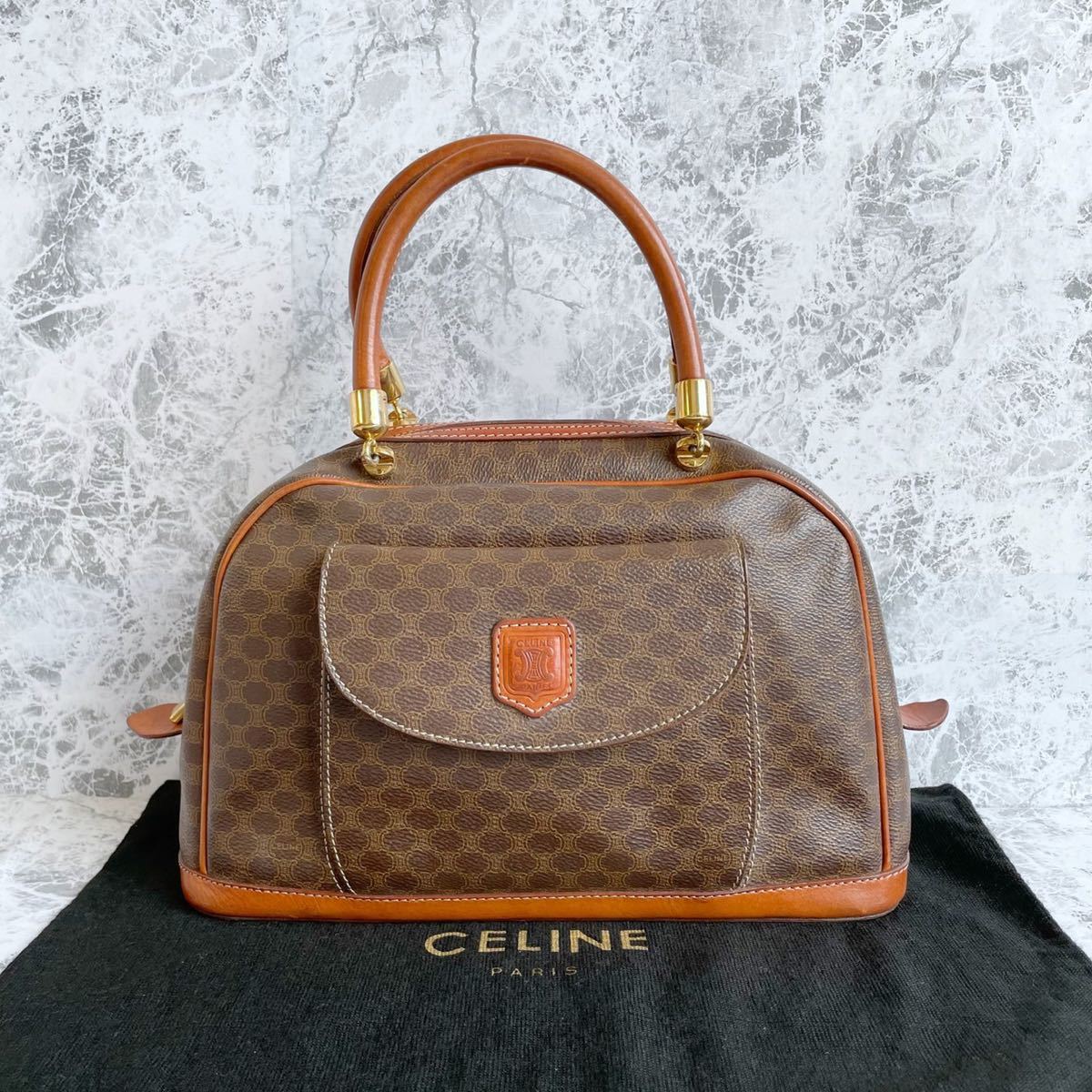 CELINE セリーヌ マカダム トリオンフ レザー ハンドバッグ