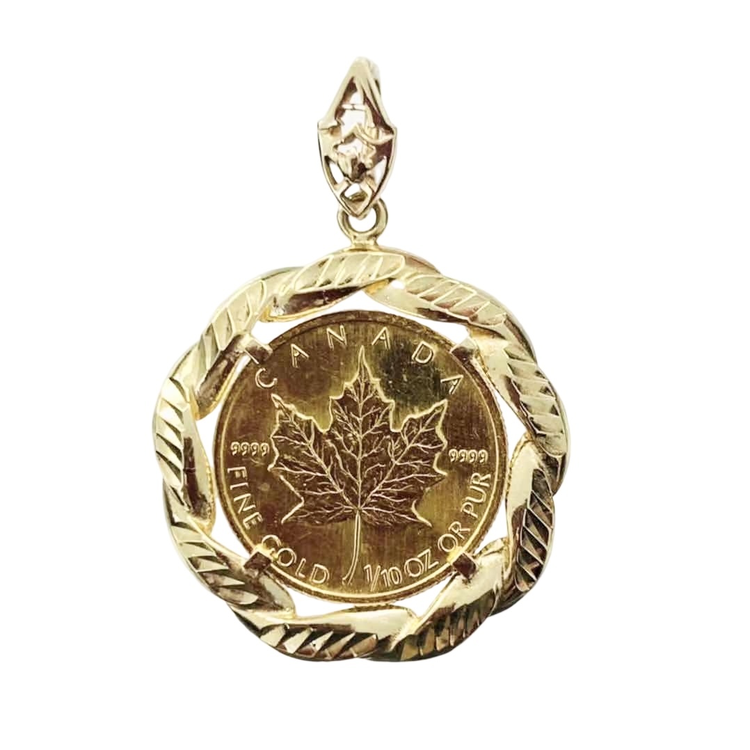 カナダ メイプル金貨 エリザベス二世 1997年 K18/24 純金 4.96g 1/10オンス コイン ペンダントトップ イエローゴールド Gold