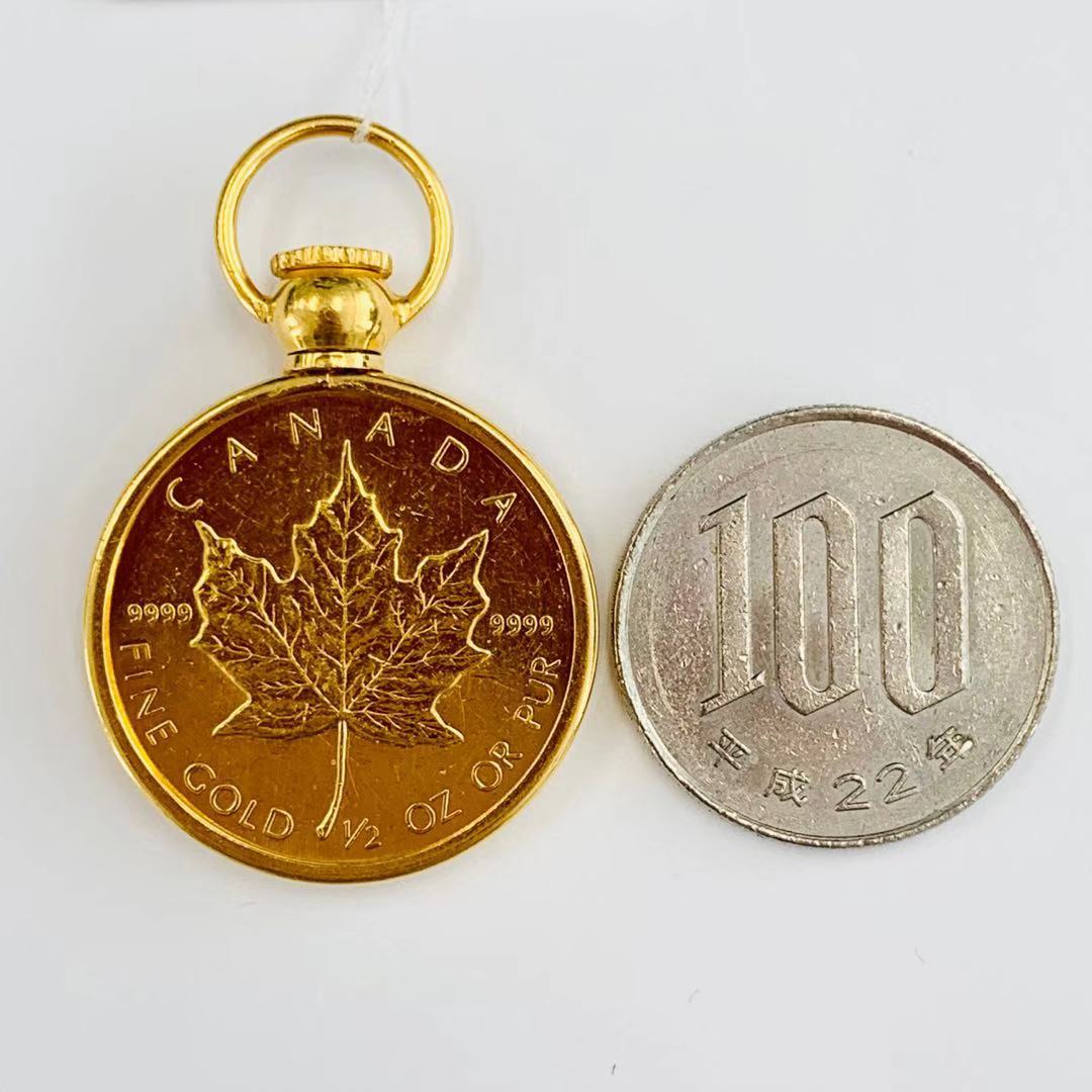 正規通販 カナダ メイプル金貨 エリザベス二世 1986年 K22 24 純金 19.8g 1 2オンス コイン ペンダントトップ イエロー