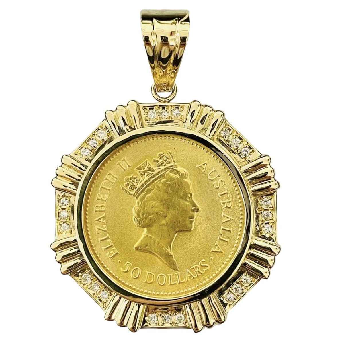 ナゲット金貨 オーストラリア 1987年 1/2オンス K18/24 25.9g ダイヤモンド 0.24 イエローゴールド コイン ペンダントトップ Gold