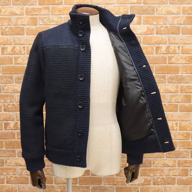 秋冬 WOOL＆CO Sサイズ ニット ブルゾン イタリア製 スタンドカラー ジャケット メンズ インポート 新品 紺 ネイビー fb431 