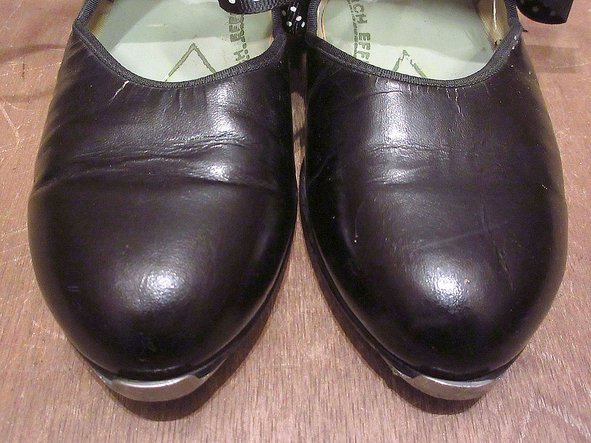 ビンテージ~60's●Rockettesキッズリボン付きフェイクレザータップシューズ黒size22●221026j4-k-oshs-22cm子供靴タップダンス1960s_画像5