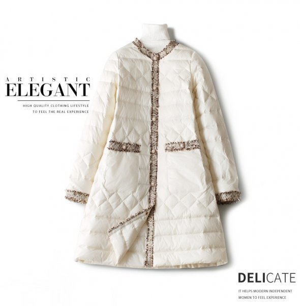 最新最全の 新品高級感暖かレデイース可愛い超軽量90％ダウンコートジャケットコートオフホワイトS Sサイズ