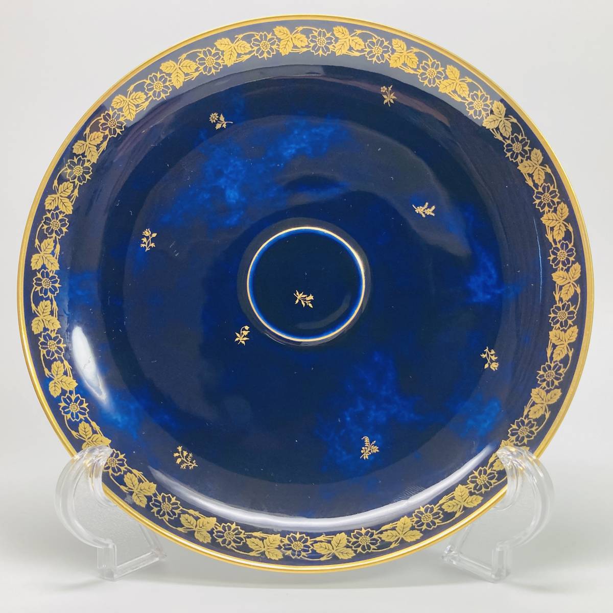 幻の陶磁器】SEVRES セーブル 王者の青 クラウテッドブルー 雲模様 24金彩 プレート 飾り皿 18cm コバルト 磁器 アンティーク 