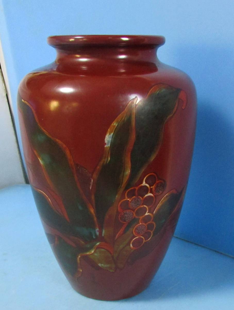 木製漆器　花瓶　花入　銅落し　胴径：（約16㎝ｘH24㎝）_画像2