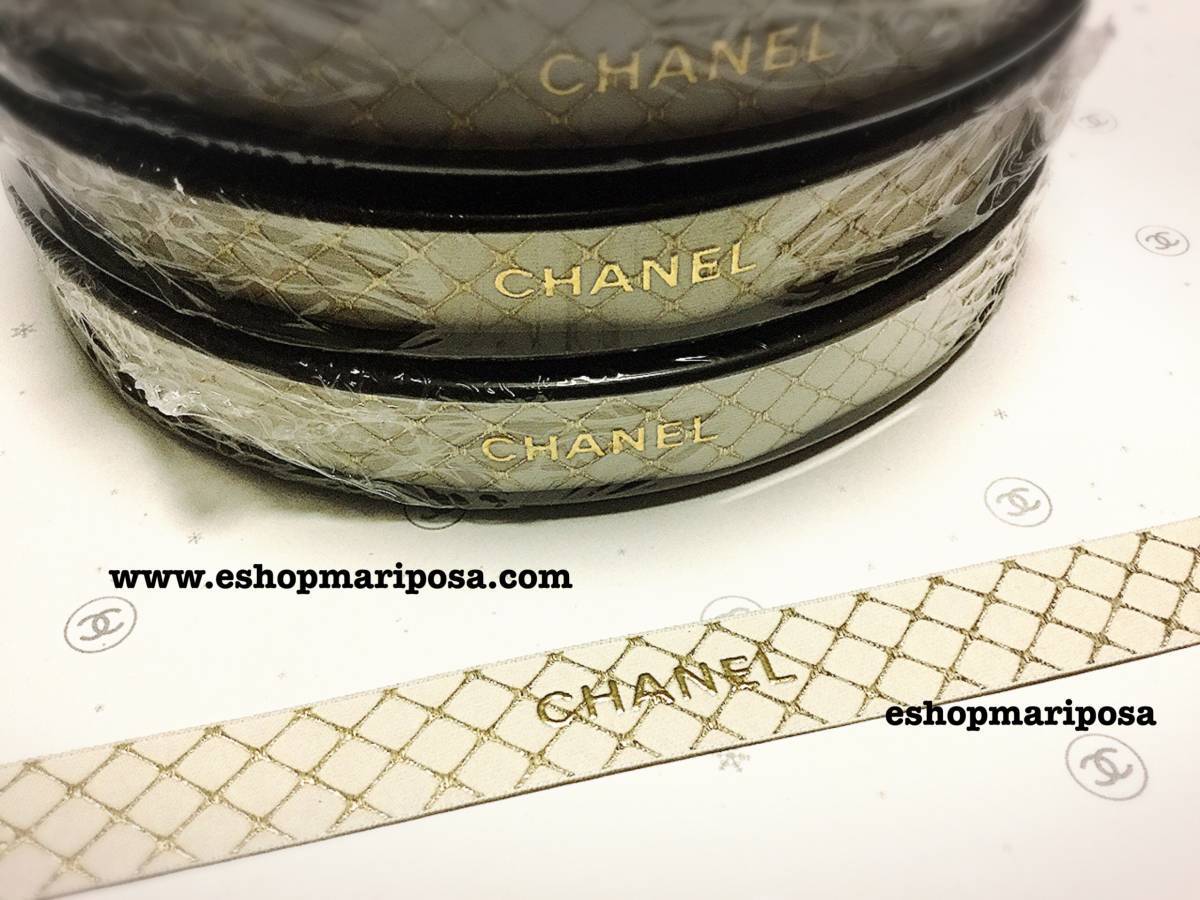 CHANEL◆シャネルリボンロール1巻 50m カメリアシール 3枚 付き 白x金色 限定 ホワイトxゴールドロゴ入り ラッピングリボン 包装 2020年_画像7