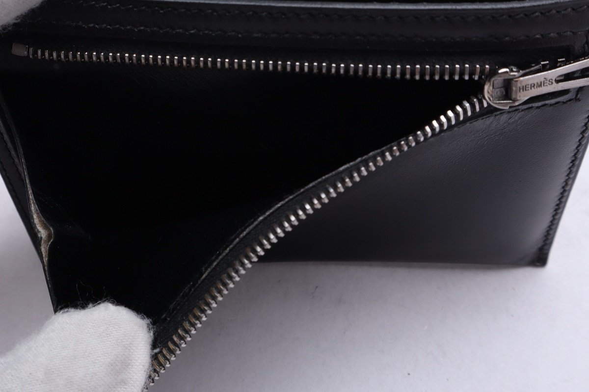 1円美品☆エルメス☆ベアンコンパクト ボックスカーフ 2つ折り