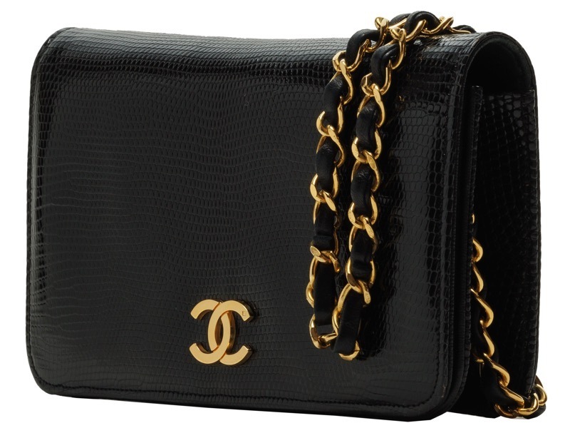 最安値級価格 CHANEL / 黒（ゴールド金具） リザード チェーン