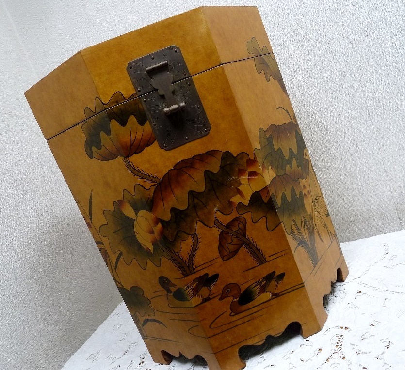 日本セール (☆BM)木製 マンダリンレトロ 八角形 収納箱 宝箱 高さ58.5