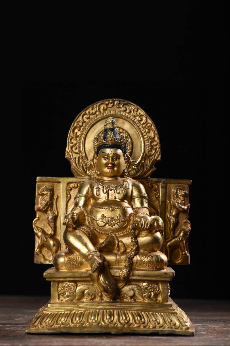 激安セール】 清 仏教古美術 古銅彫 銅胎 塗金 黄財神像 極細