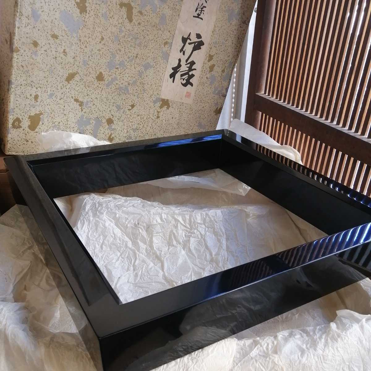 炉縁 真塗 美品 茶道具 茶道 炉 木製 漆器 紙箱-