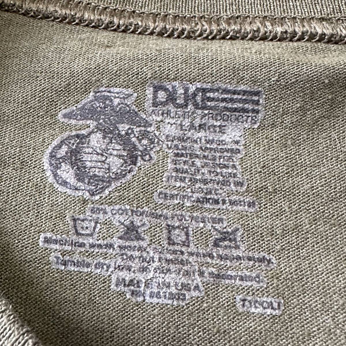 沖縄 海兵隊実物 USMC MARINE DUKE ミリタリー Tシャツ トレーニング ランニング 筋トレ スポーツ LARGE OD (管理番号I54)_画像3