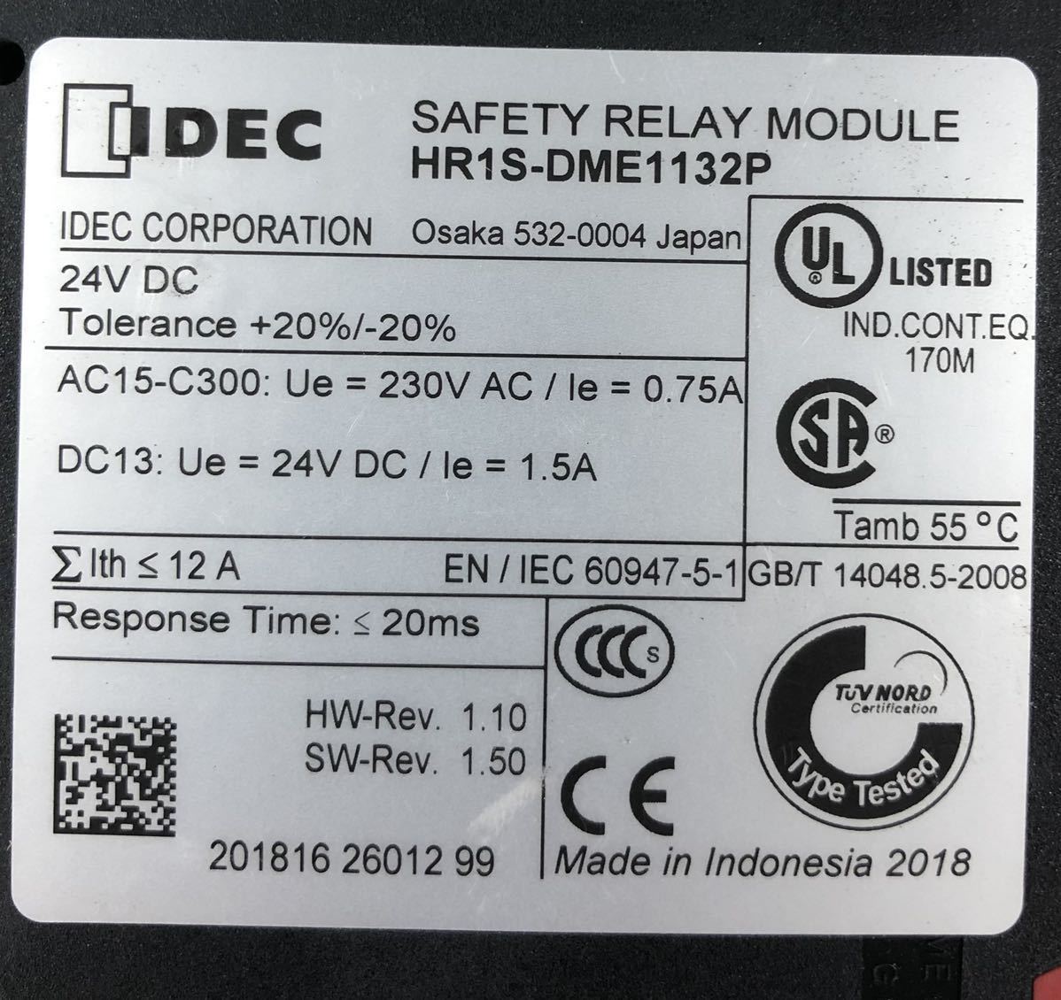 IDEC HR1S-DME1132P SAFETY RELAY MODULE_画像4