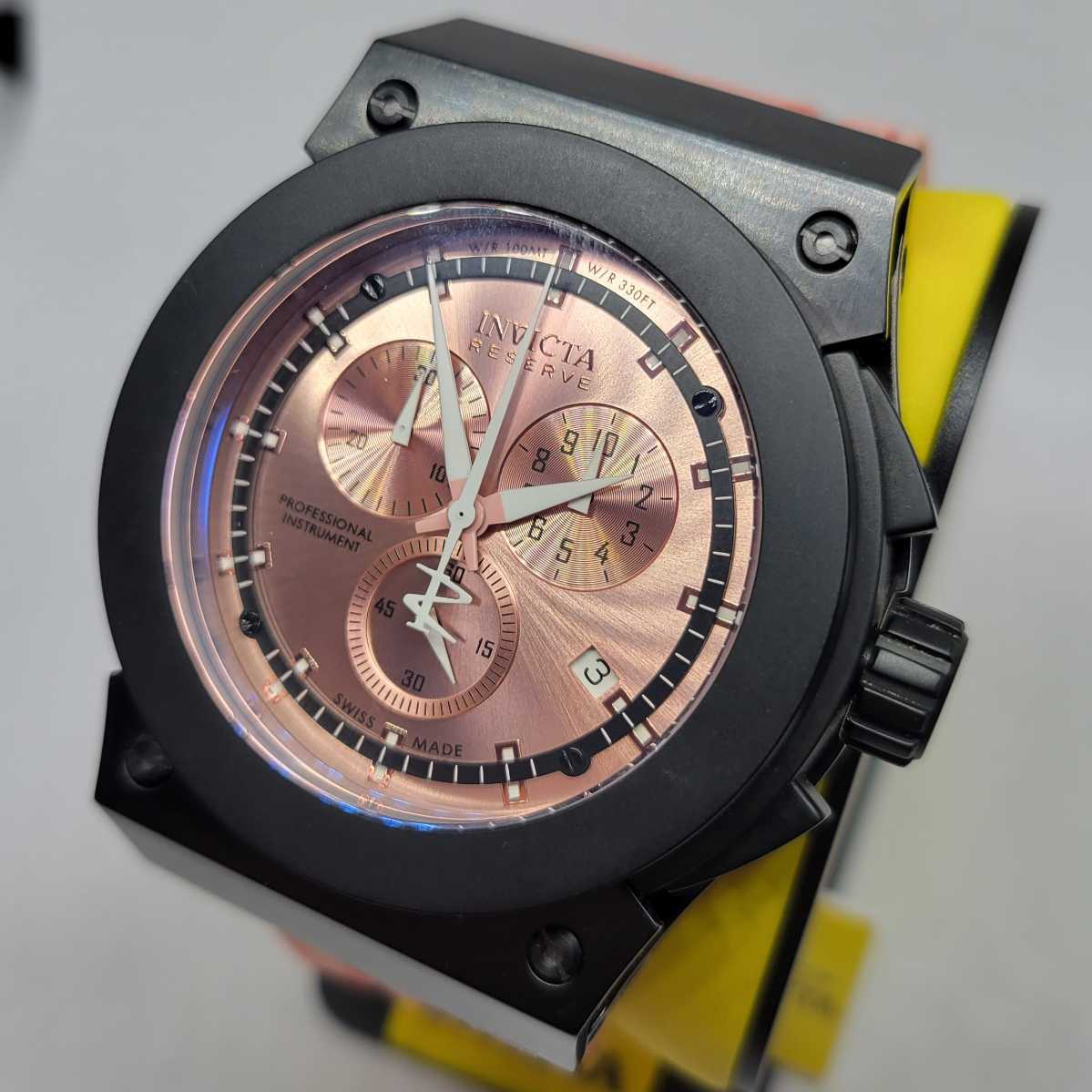 【激レア☆中古美品】Invicta インビクタ 12028 52mm リザーブ アクラ クロノ ブラック＆ピンク 《SWISS MADE のアクラはこれが最終型☆》_画像3