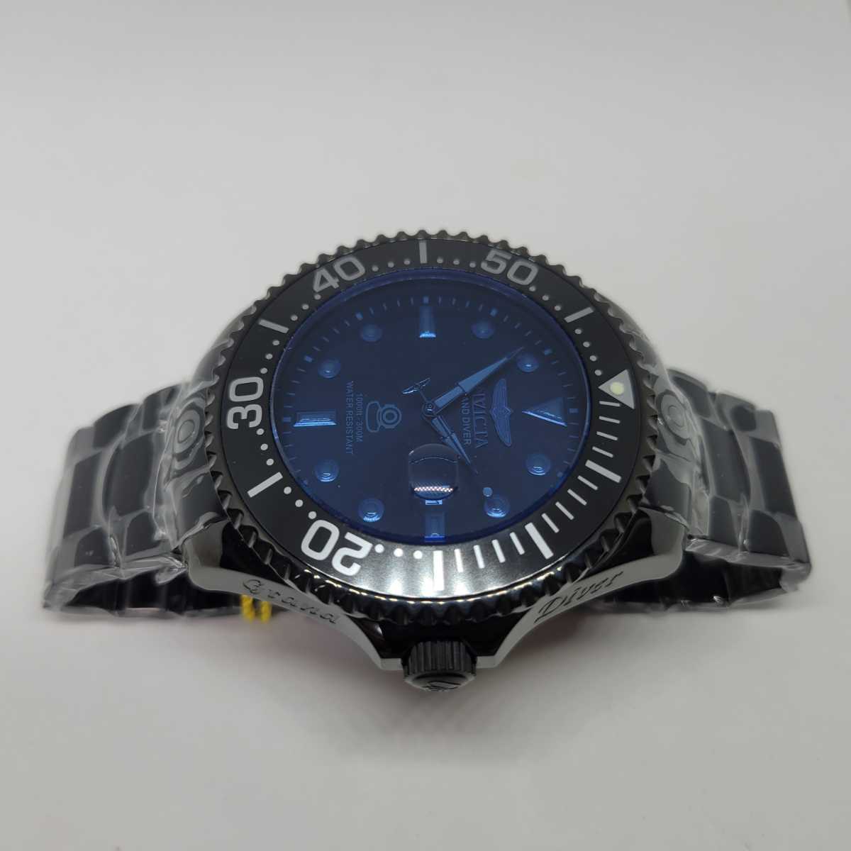 Russian 【レア☆】Invicta Diver 武骨&上品デザイン インビクタ 15930 インビクタ ロシアンダイバー 33424 54mm グランドダイバー ブラック INVICTA × ブルーダイヤル《極大54mmグランドダイバー☆マジでデカいぞ!》