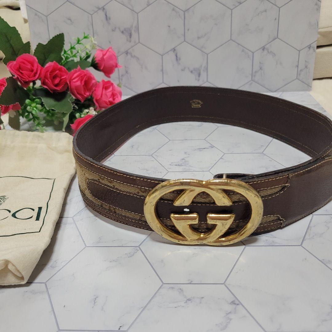 GUCCI 総柄 GCロゴ ゴールドバックル ベルト スーツ パンツに く