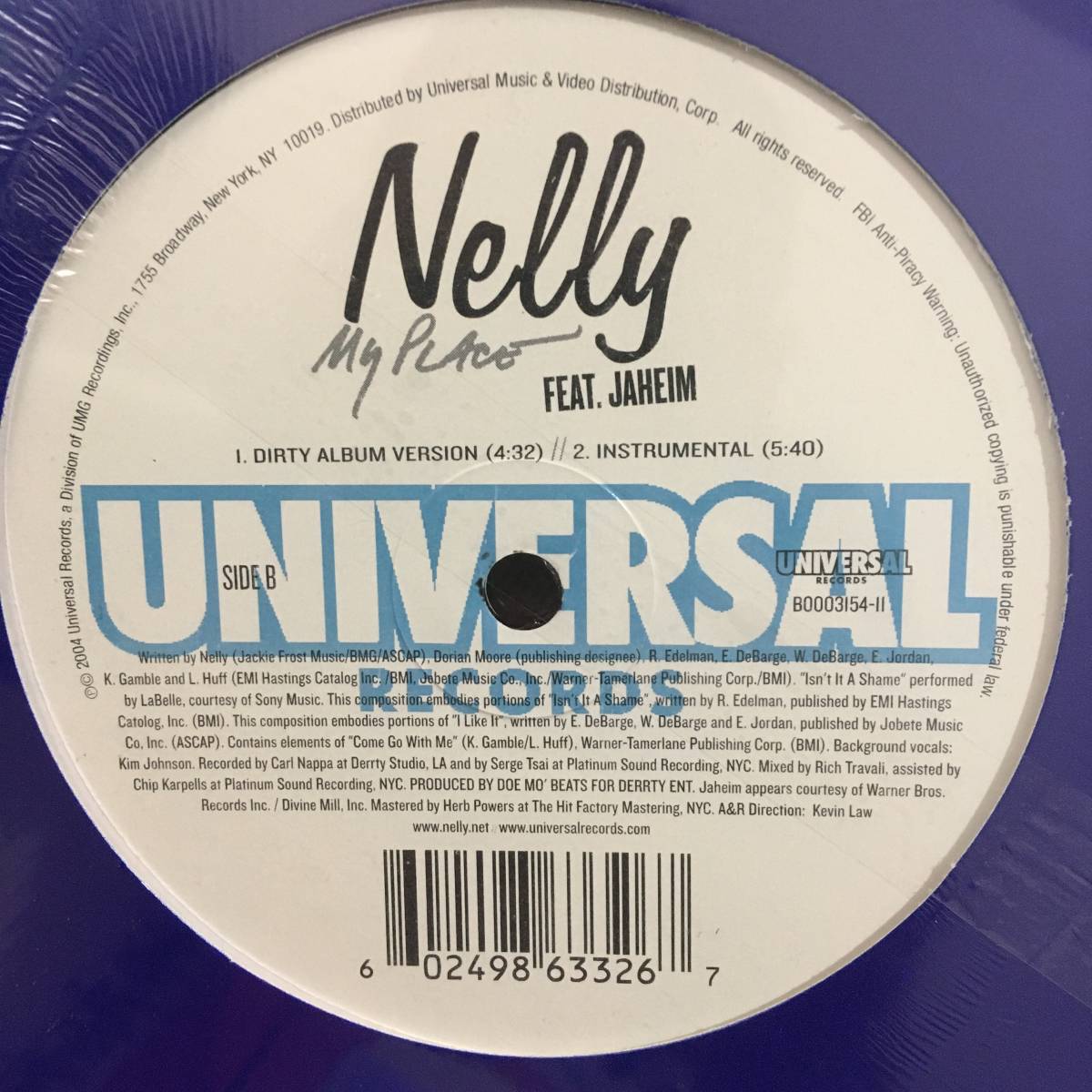 Nelly / Flap Your Wings - My Place　[Universal Records - B0003154-11, Derrty Ent , Fo' Reel Entertainment - B0003154-11]_画像2