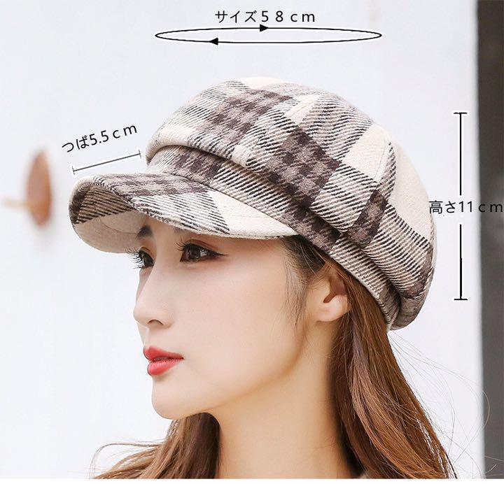 キャスケット 千鳥格子柄 帽子　ファション　レディース　可愛い　韓国風　カーキ大格子_画像3