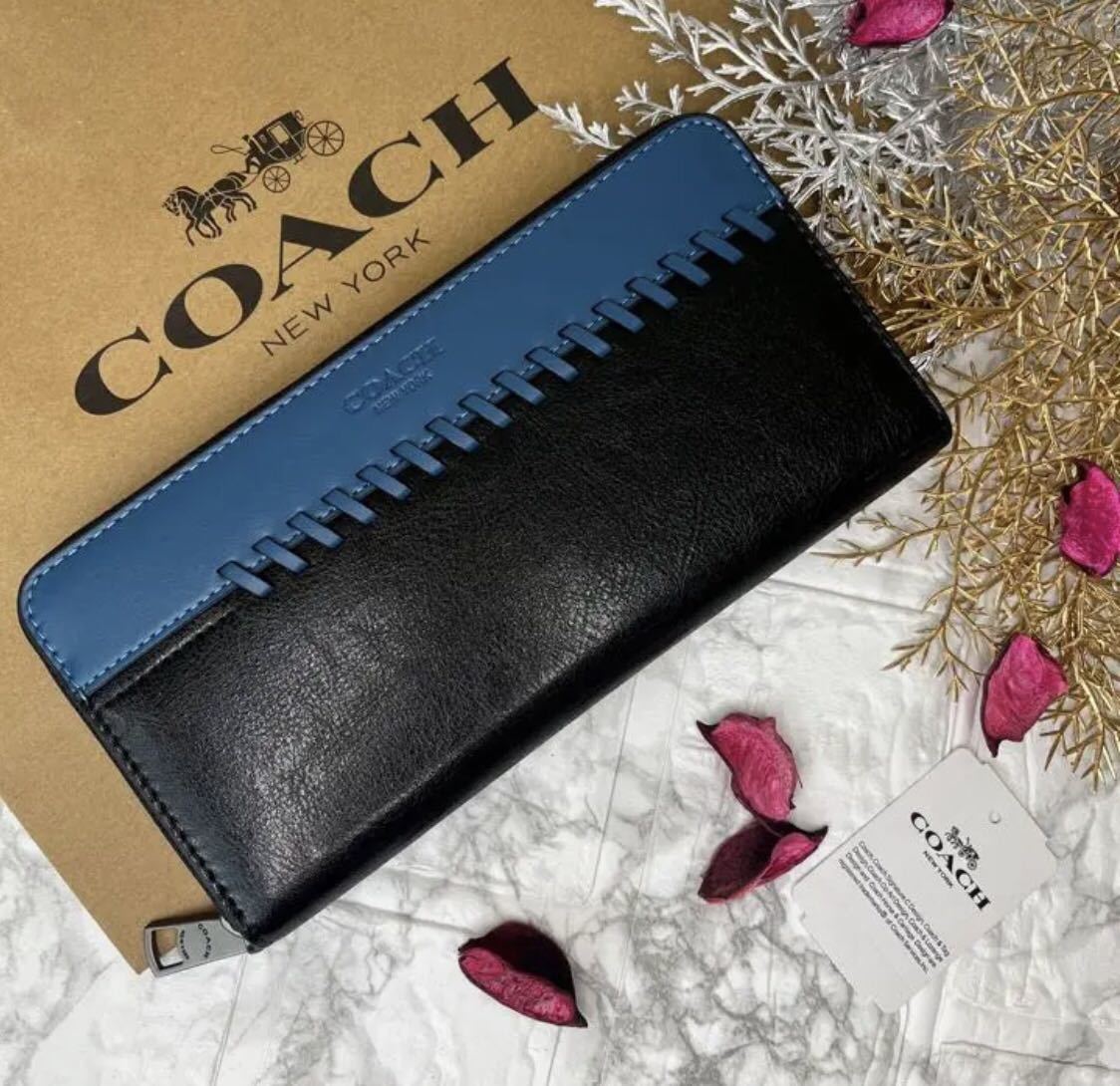 □ COACH 長財布 ブラックブルー メンズ