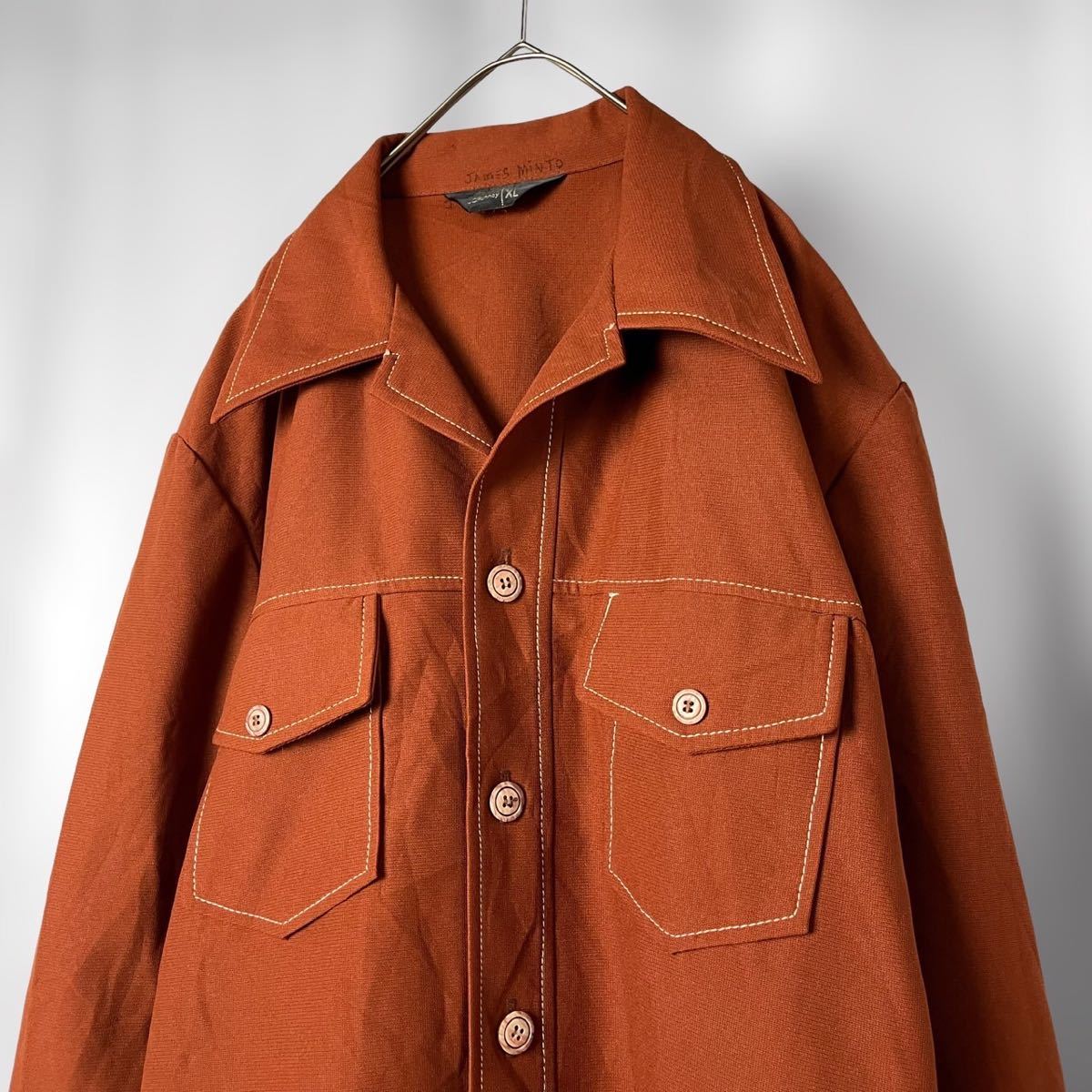 【ヴィンテージ 大人気 70s 開襟 シャツ ジャケット ステッチ 美品】