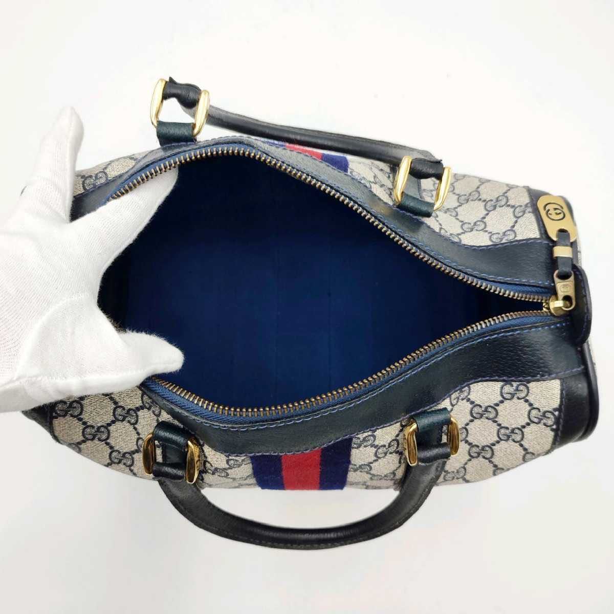 極美品 GUCCI グッチ ボストン バッグ ネイビー シェリー ライン www