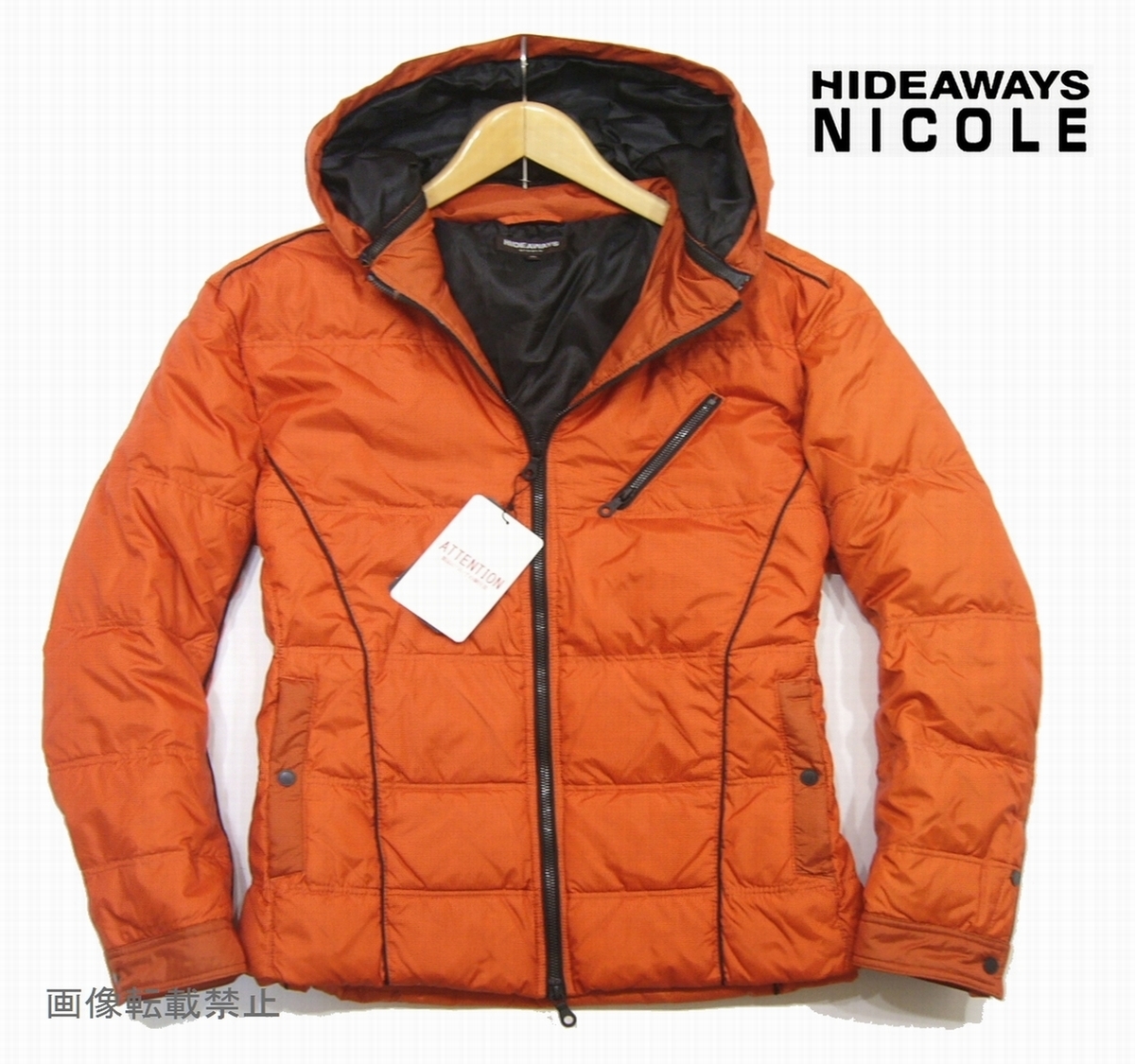 新品 大きいサイズ 56/4XL　ニコル　マイクロドットフード付 ダウンジャケット　オレンジ系　 2WAY ダウンブルゾン　HIDEAWAYS NICOLE 秋冬_画像1