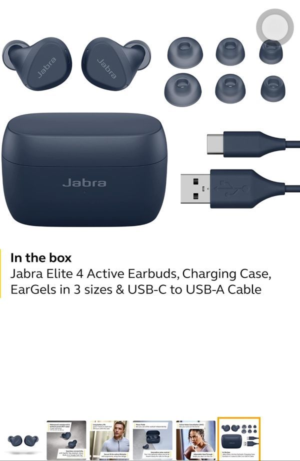 その他 Jabra Elite 4 Active in-Ear Bluetooth Earbuds True Wireless Earbuds with Secure Active Fit, 4 Built-in Microphones, Active Nois