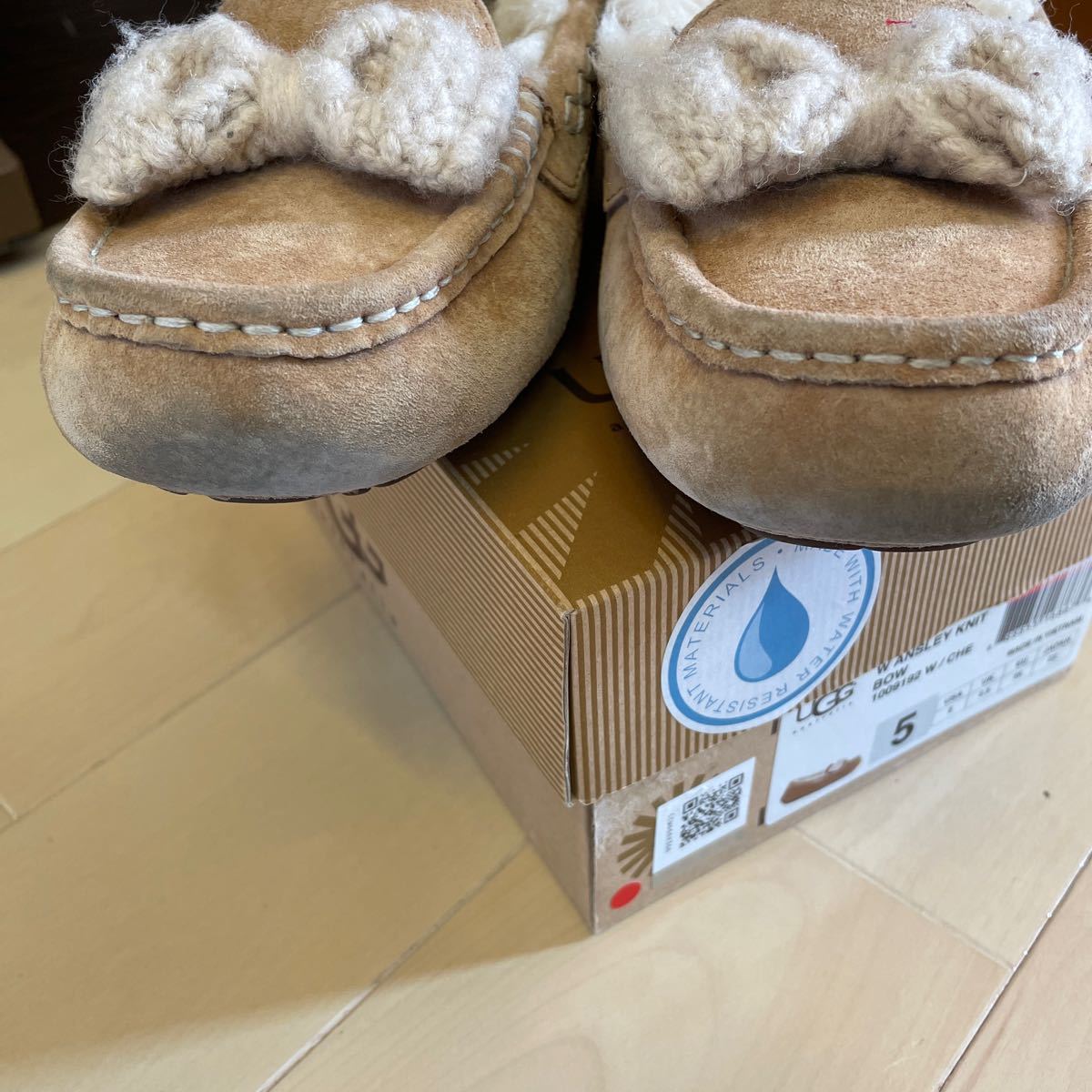 美品アグ　UGG モカシン　ニットリボン us5 22cm