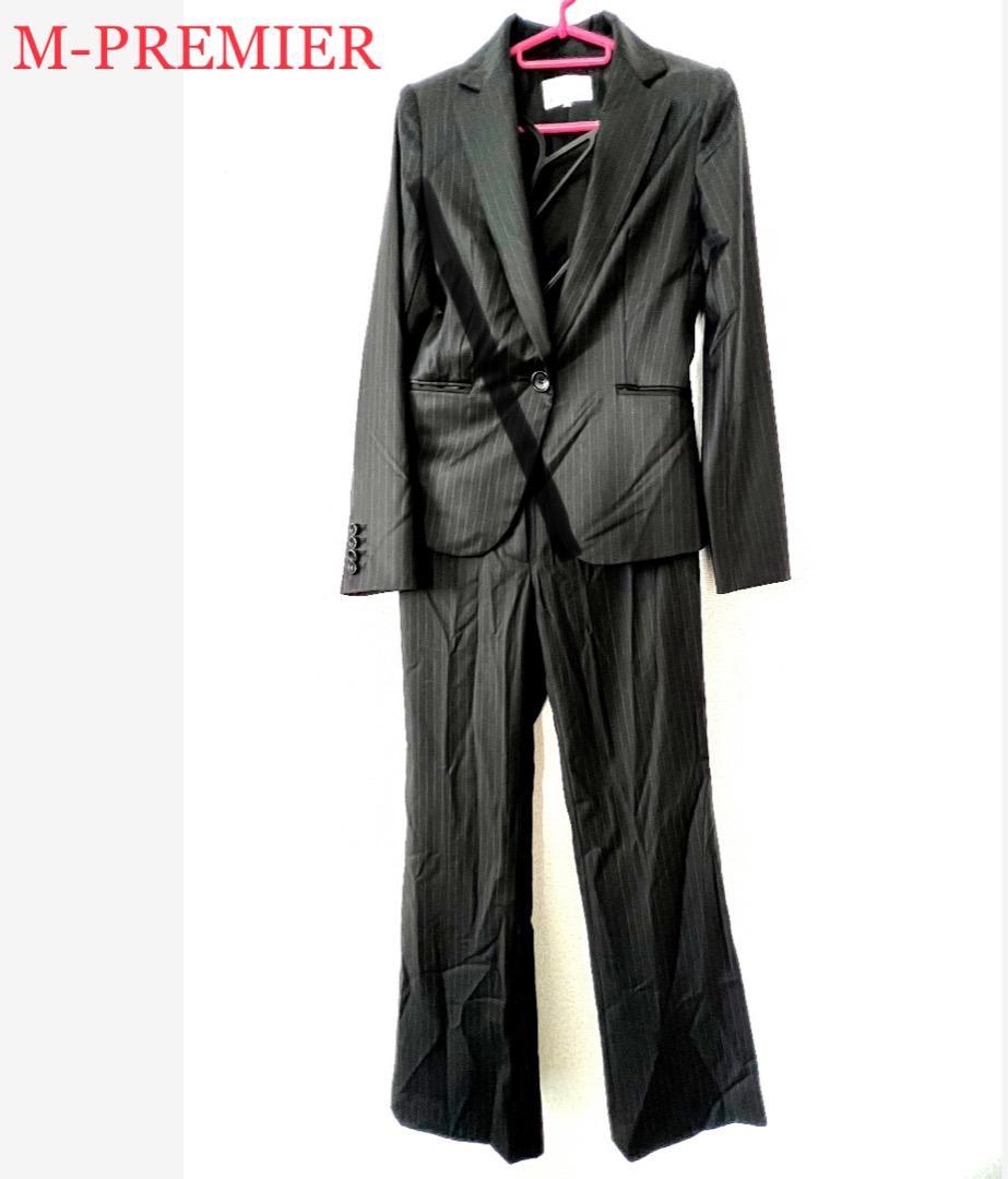 人気商品！】 M-PREMIER 36サイズ 黒 ストライプ スーツジャケットパンツ パンツスーツ一般