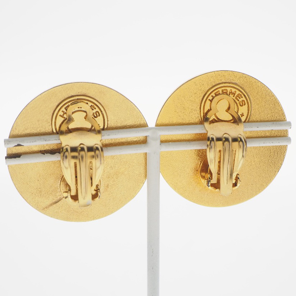 HERMES エルメス メドール イヤリング 金メッキ×レザー ゴールド