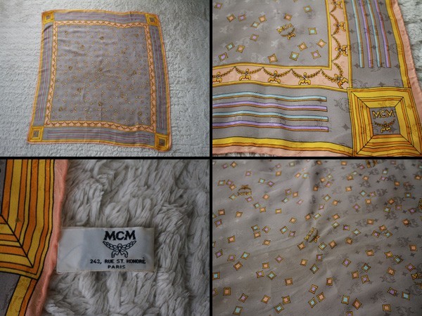  Италия производства MCM общий рисунок шелк шарф M si- M Old Vintage Vintage б/у б/у одежда American Casual античный 