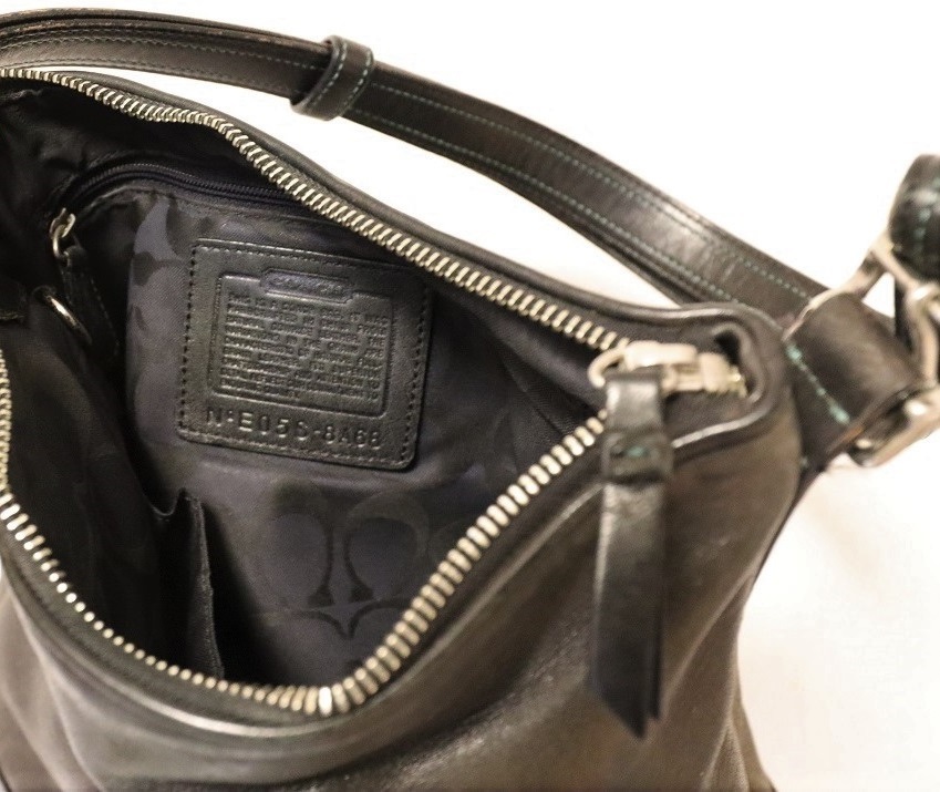 COACH Coach shoulder bag leather bag dark khaki width approximately 28cm