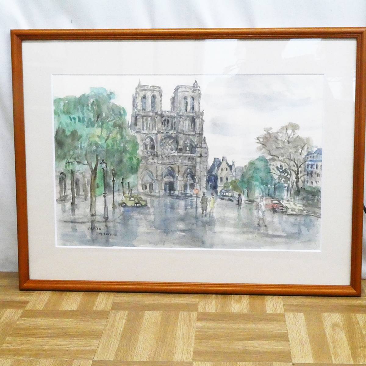 O373【激レア】パリの風景　水彩画　M.TOMITA作　フレーム付き　/5_画像2