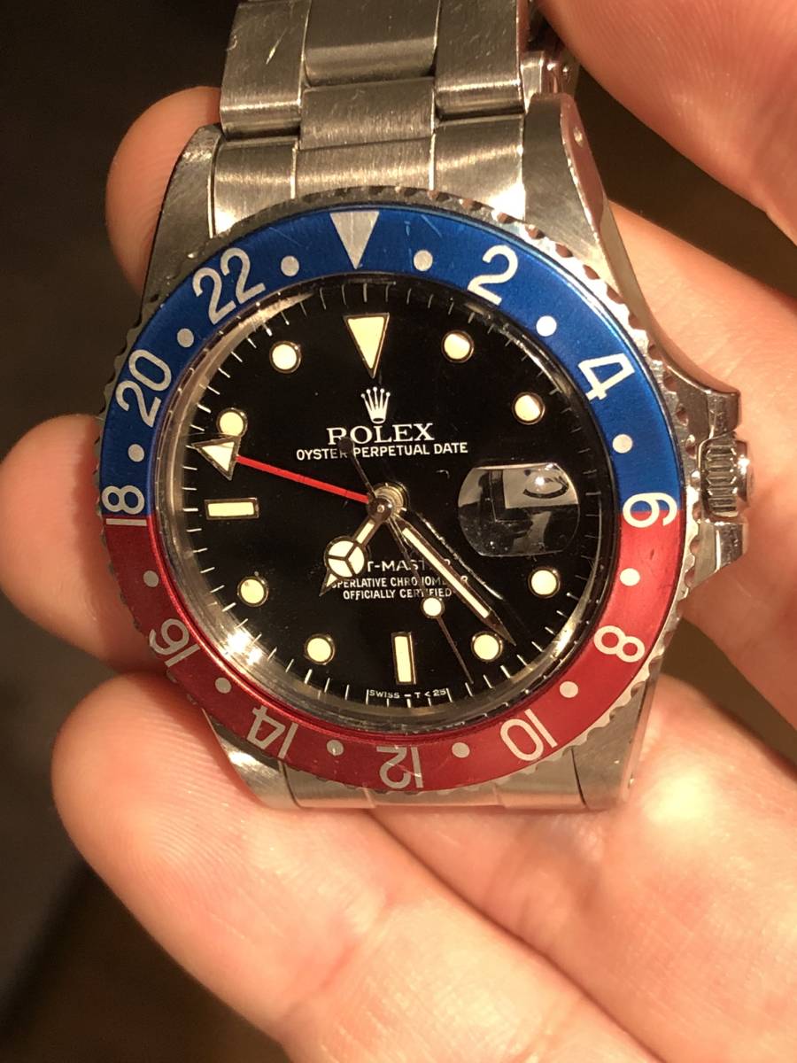 ROLEX 純正品 裏赤 GMTマスター ペプシ インサート ベゼルディスク 1675/16750 希少 MK4 退色 オリジナルベゼル ロレックス_画像6