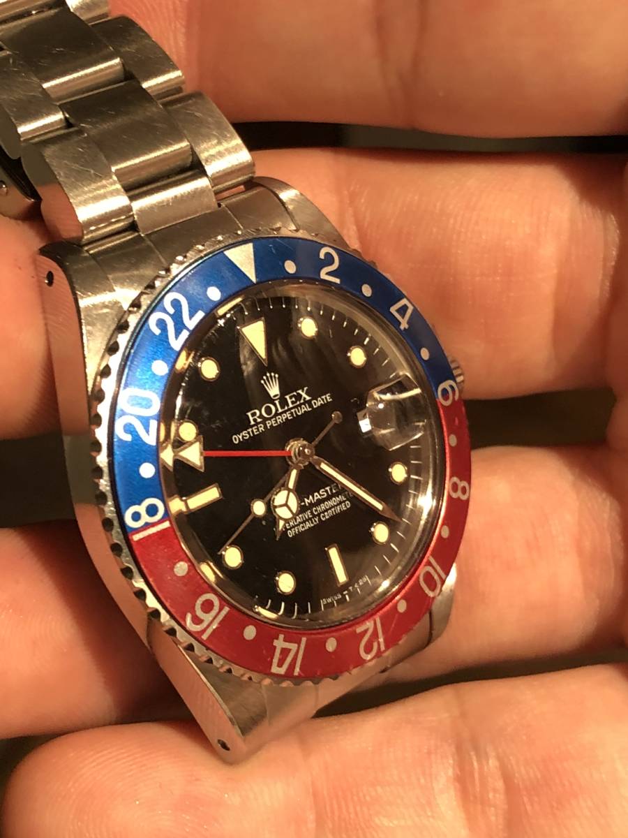 ROLEX 純正品 裏赤 GMTマスター ペプシ インサート ベゼルディスク 1675/16750 希少 MK4 退色 オリジナルベゼル ロレックス_画像7