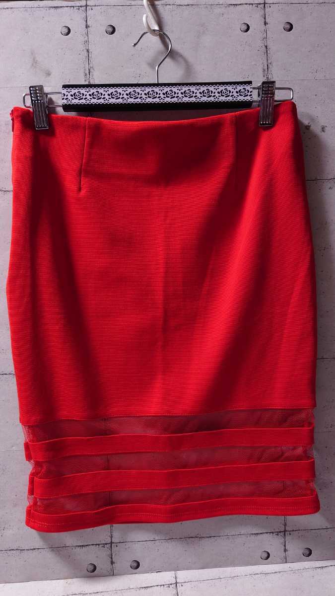 ◆K2 GROWZE 未使用　裾スケ感デザインタイトスカート　赤_画像2