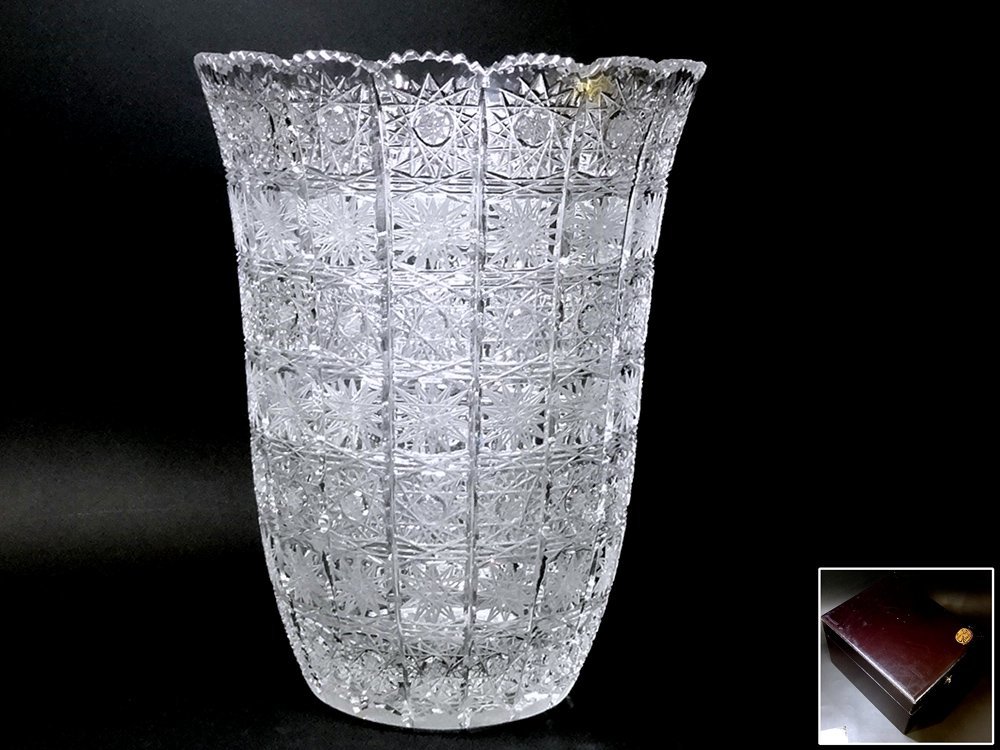 【侍】BOHEMIA　GLASS ボヘミアグラス 高品質クリスタルガラス 500PK ハンドカット 高さ25㎝ フラワーベース花瓶 花入れ 箱付 20+217